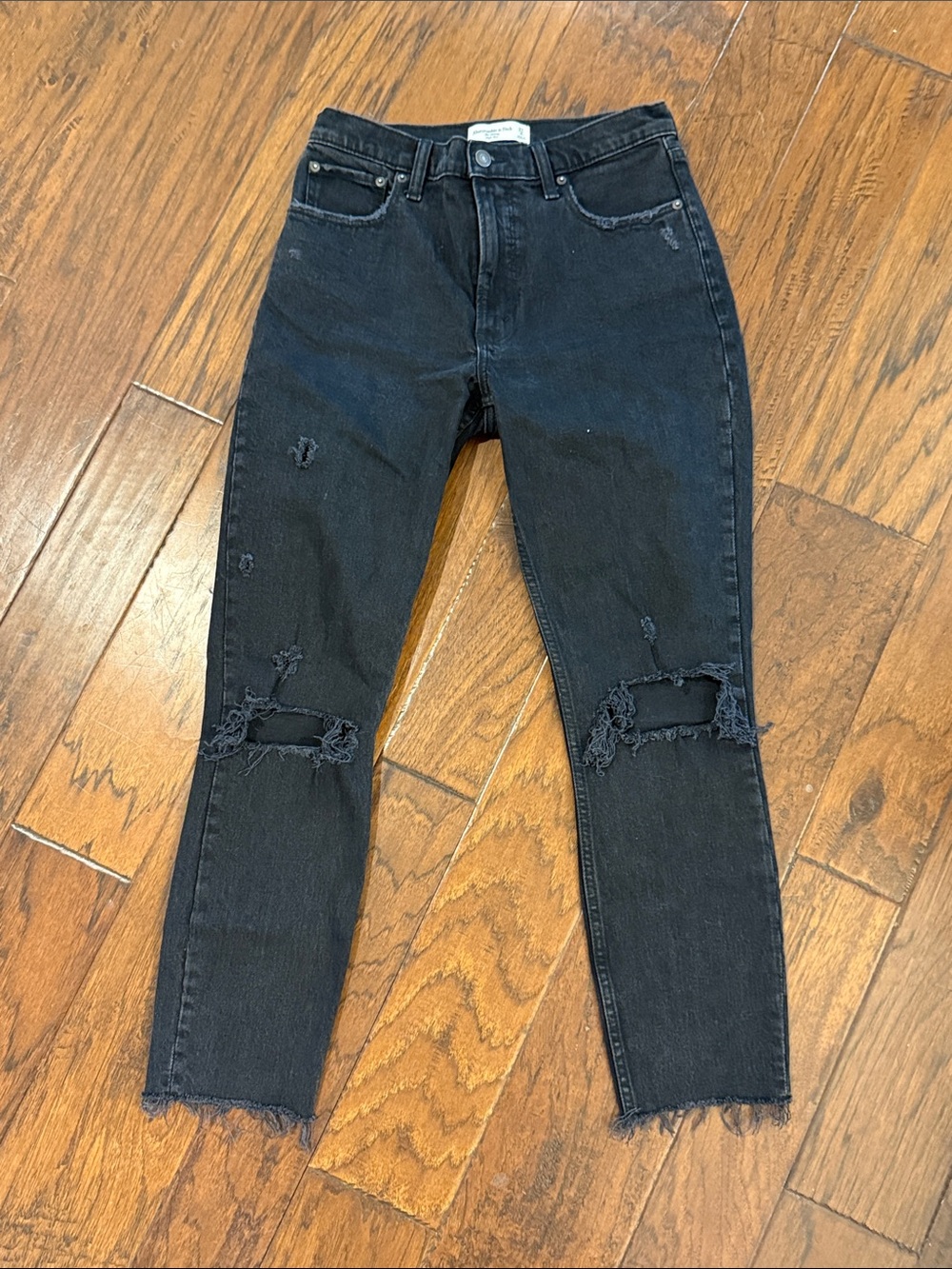 Abercrombie & Fitch Black Distressed The Skinny High Rise Jeans with Raw Hem